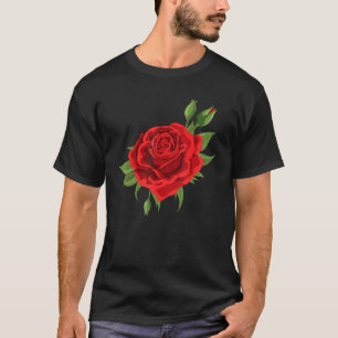 Enkelvoudige rode rozen bloem van verkuilde rode r t-shirt