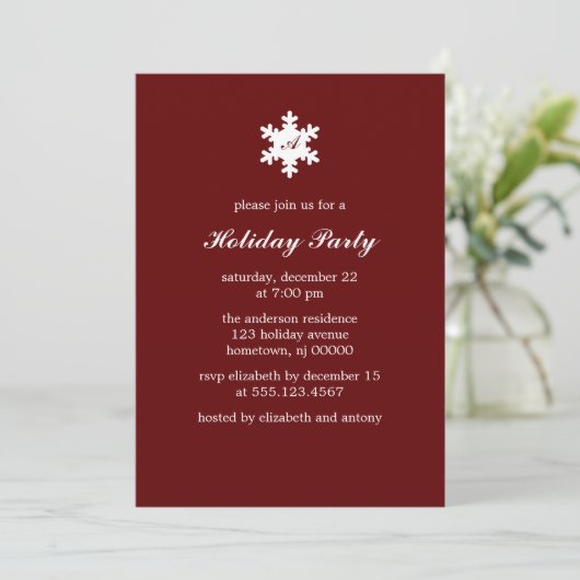 Enkelvoudige Snowflake Monogram Invitaties Kaart (Staand voorkant)