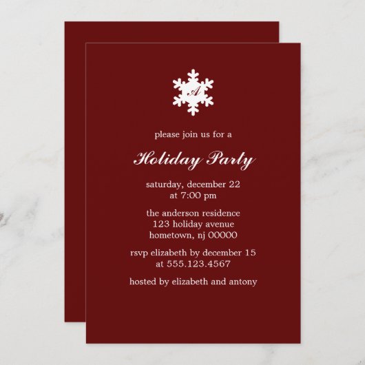 Enkelvoudige Snowflake Monogram Invitaties Kaart (Voorkant / Achterkant)
