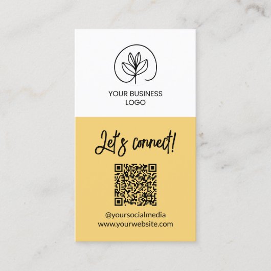 Enkelzijdige zachte gele Let's Connect QR-code Visitekaartje (Voorkant)