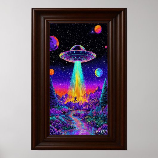 Enlèvement par UFO Néon – Impression d'art spatial (Devant)