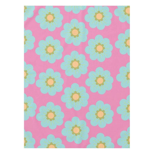 Enorme blauwe hippie bloemen tafelkleed (Voorkant)