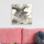 Enorme Bomen Bos & Lake Potlood Schets Kunst Canvas Afdruk (Insitu (Woonkamer))