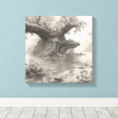 Enorme Bomen Bos & Lake Potlood Schets Kunst Canvas Afdruk (Insitu (Houten vloer))