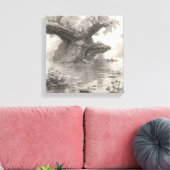 Enorme Bomen Bos & Lake Potlood Schets Kunst Canvas Afdruk (Insitu (Woonkamer))