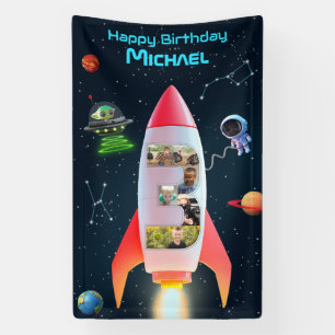 Enorme drie met foto's 3e verjaardag Space Rocke Spandoek