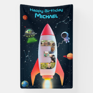 Enorme drie met foto's | 3e verjaardag Space Rocke Spandoek