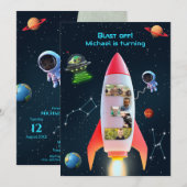 Enorme drie met foto's | Rocket Space 3e verjaarda Kaart (Voorkant / Achterkant)