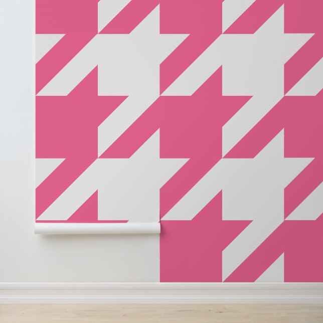 Enorme Franse roze en witte houndstooth Behang (Applicatie)