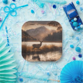 Enorme herten op Mountain Lake Papieren Bordje (Feest)