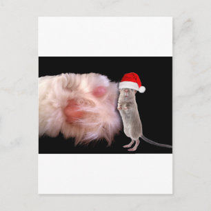 Enorme Kattenpoot Kleine Kerstmuis Feestdagenkaart