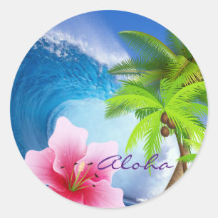 Enorme Ocean Wave Orchidee Palm Tree Ronde Sticker