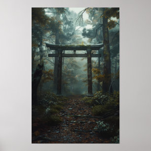 Enorme oude Torii-poort die hoog Poster staat