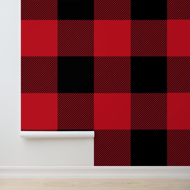 Enorme rode en zwarte Buffalo Plaid Behang (Applicatie)