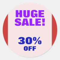 "ÉNORME VENTE !" Sticker rond "30 % OFF"