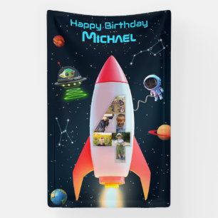 Enorme vier met foto's 4th Birthday Space Rocket Spandoek