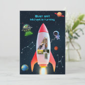 Enorme vier met foto's | Rocket Space 4e verjaarda Kaart (Staand voorkant)