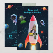 Enorme vier met foto's | Rocket Space 4e verjaarda Kaart (Voorkant / Achterkant)