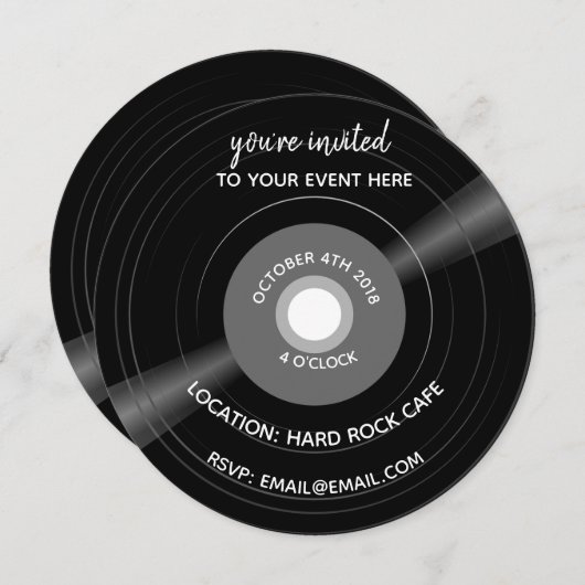 enregistrement vinyle musique invitation anniversa (Devant / Derrière)