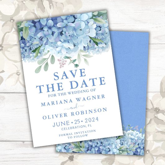 Enregistrer la carte Date Blue Hydrangeas Floral M