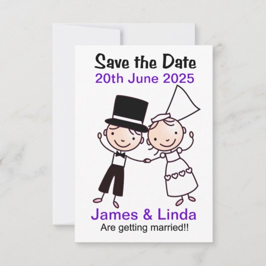 Enregistrer La Carte Date Cartoon Couple Lilac (Devant)