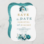 Enregistrer la carte Date Turquoise et Gold (Devant / Derrière)