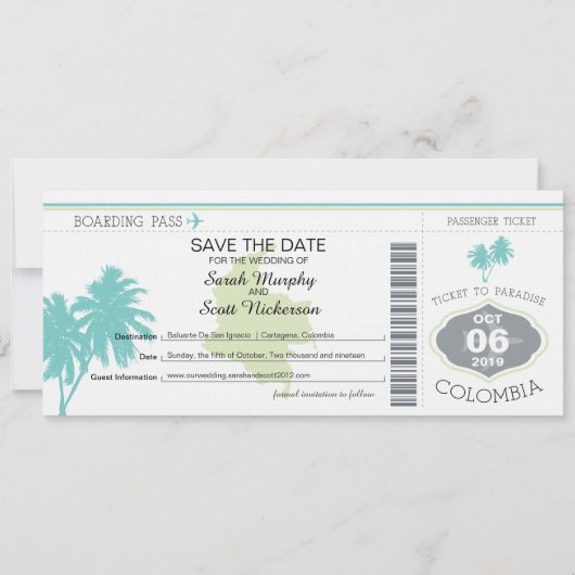 Enregistrer la carte d'embarquement pour la Colomb (Devant)