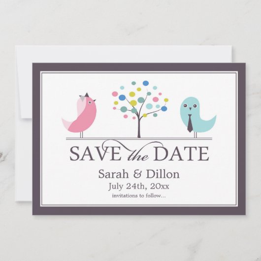 Enregistrer la carte plat Date Bride et Groom Bird (Devant)