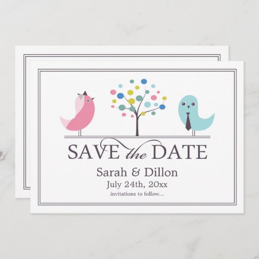 Enregistrer la carte plat Date Bride et Groom Bird (Devant / Derrière)