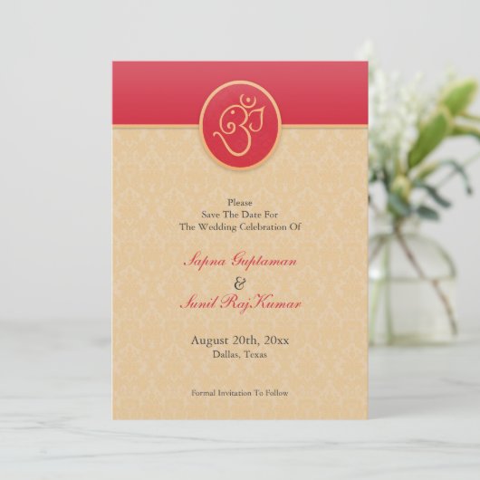 Enregistrer La Carte Plat De Style Indien Date (Debout devant)