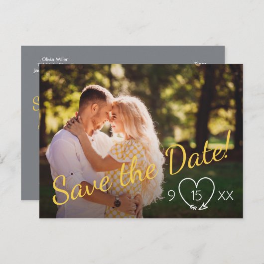 Enregistrer la carte postale Date en jaune et gris (Devant / Derrière)