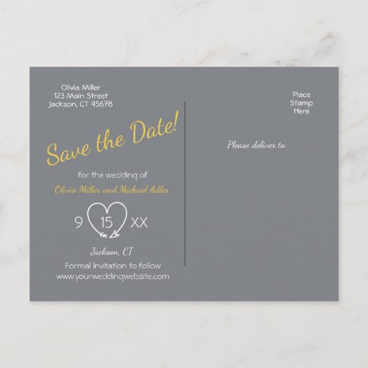 Enregistrer la carte postale Date en jaune et gris (Dos)