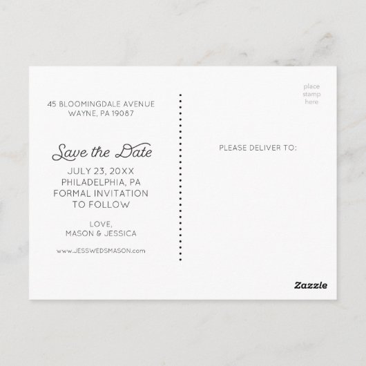 Enregistrer La Carte Postale Date - Script Moderne (Dos)
