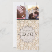 Enregistrer la date Antique blanc Damas carte de f (Devant)