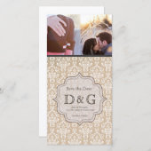 Enregistrer la date Antique blanc Damas carte de f (Devant / Derrière)