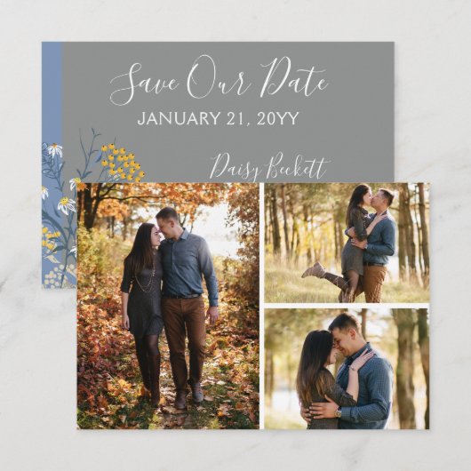 Enregistrer La Date Botanique Daisy Floral 3 Carte (Devant / Derrière)