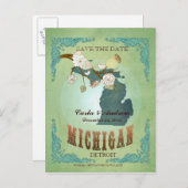 Enregistrer La Date - Carte Du Michigan Avec De Be (Devant / Derrière)