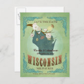 Enregistrer La Date - Carte Du Wisconsin Avec De B (Devant / Derrière)