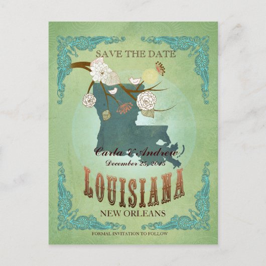 Enregistrer La Date - Carte Louisiane Avec De Beau (Devant)