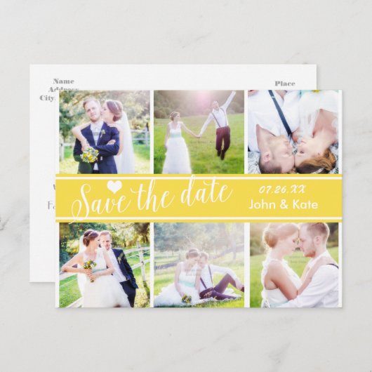 ENREGISTRER LA DATE Carte Postale Jaune Mariage 6 (Devant / Derrière)
