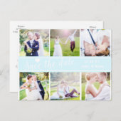 ENREGISTRER LA DATE Carte Postale Mariage Bleu Cla (Devant / Derrière)