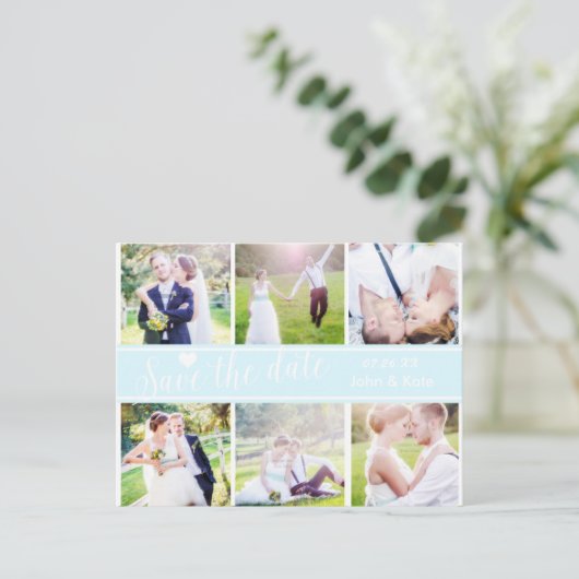 ENREGISTRER LA DATE Carte Postale Mariage Bleu Cla (Debout devant)