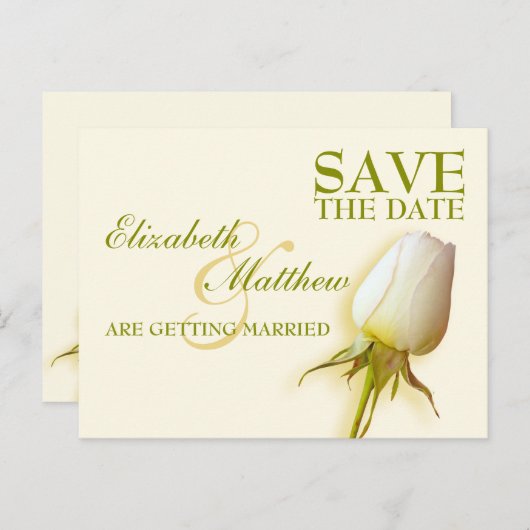 Enregistrer la date Carte postale simple Rose blan (Devant / Derrière)