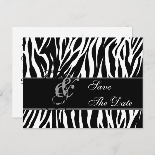 Enregistrer la date carte postale Zebra Black Whit (Devant / Derrière)