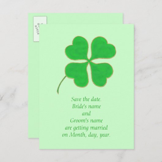 Enregistrer la date Cartes postales, Shamrock vert (Devant / Derrière)