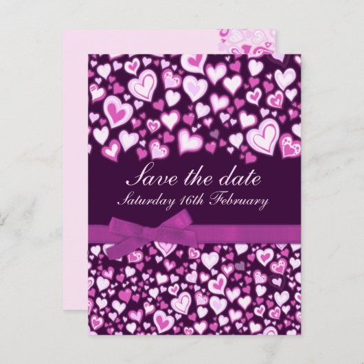 Enregistrer la date coeur & arcs rose violet carte (Devant / Derrière)