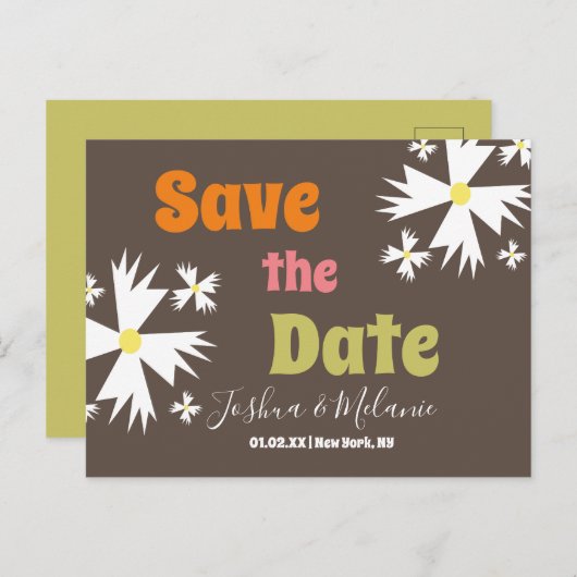 Enregistrer la date Daisy Super Floral Brown Carte (Devant / Derrière)