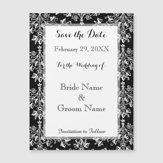 Enregistrer la date Damask noir sur la carte magné (Devant)