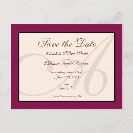 Enregistrer la date Elegant Monogram Maroon carte  (Devant)