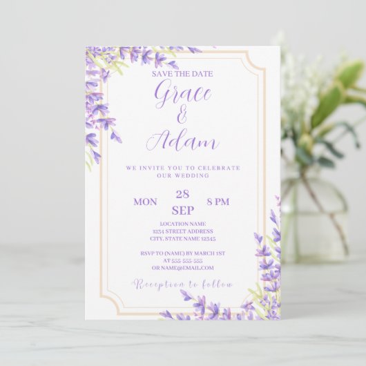 Enregistrer la date faire-part de mariage Lavander (Debout devant)